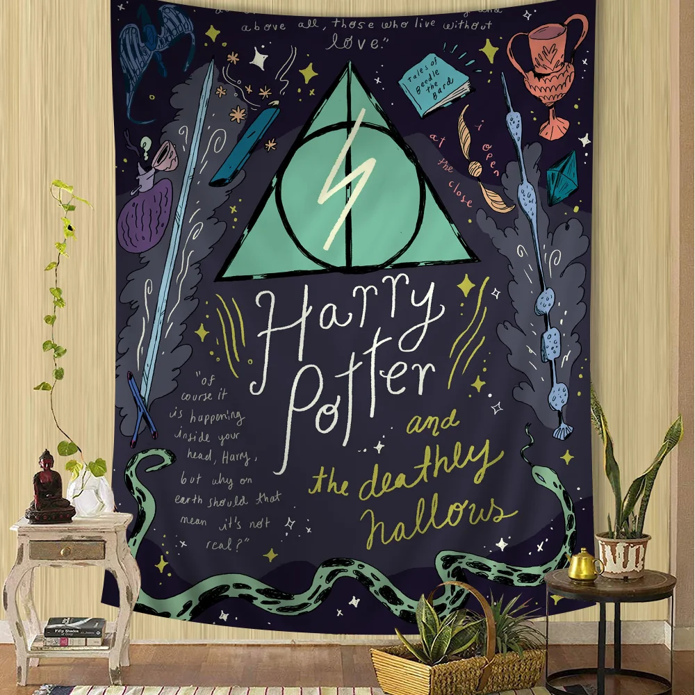 thumbnail image 1 of Tapiz de pared grande con estampado de paisaje de Harry Potter y la varita mágica, alfombra de pared hippie con tarot para colgar en la pared, decoración del hogar para dormitorio, 1 of 5