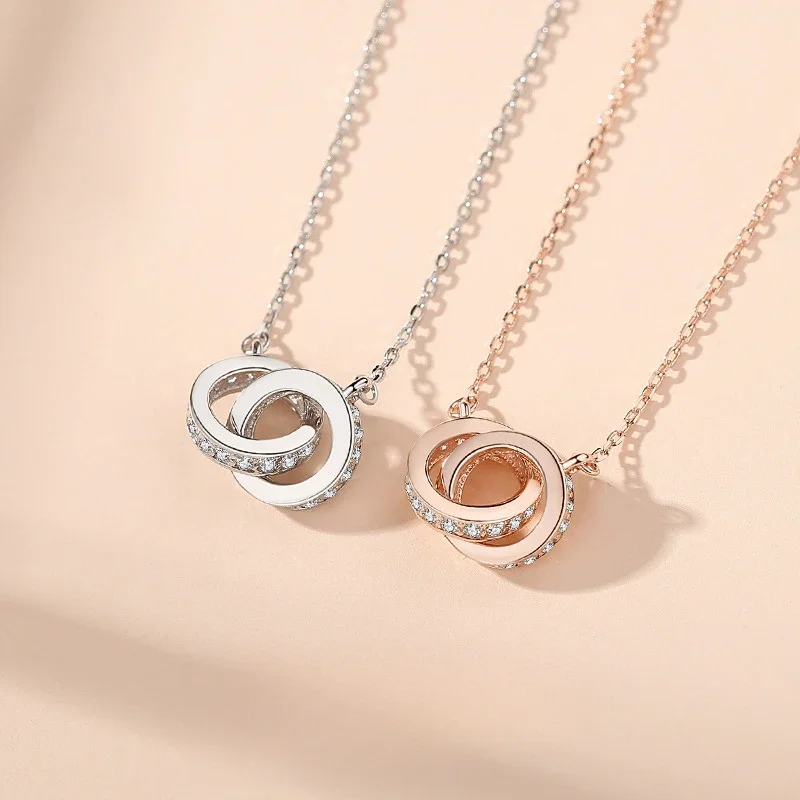 

S925 Pure Silver Classic Hoop Women Necklace Retro Style Simplicity Advanced Lovers 2024 New Valentine's Day Gifts Accessory