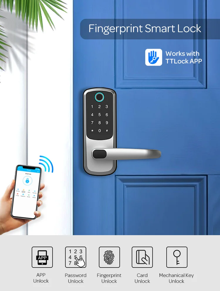 Cerradura de puerta de entrada sin llave con asa, cerraduras inteligentes  Bluetooth para puerta delantera, bloqueo automático, cerrojo inalámbrico
