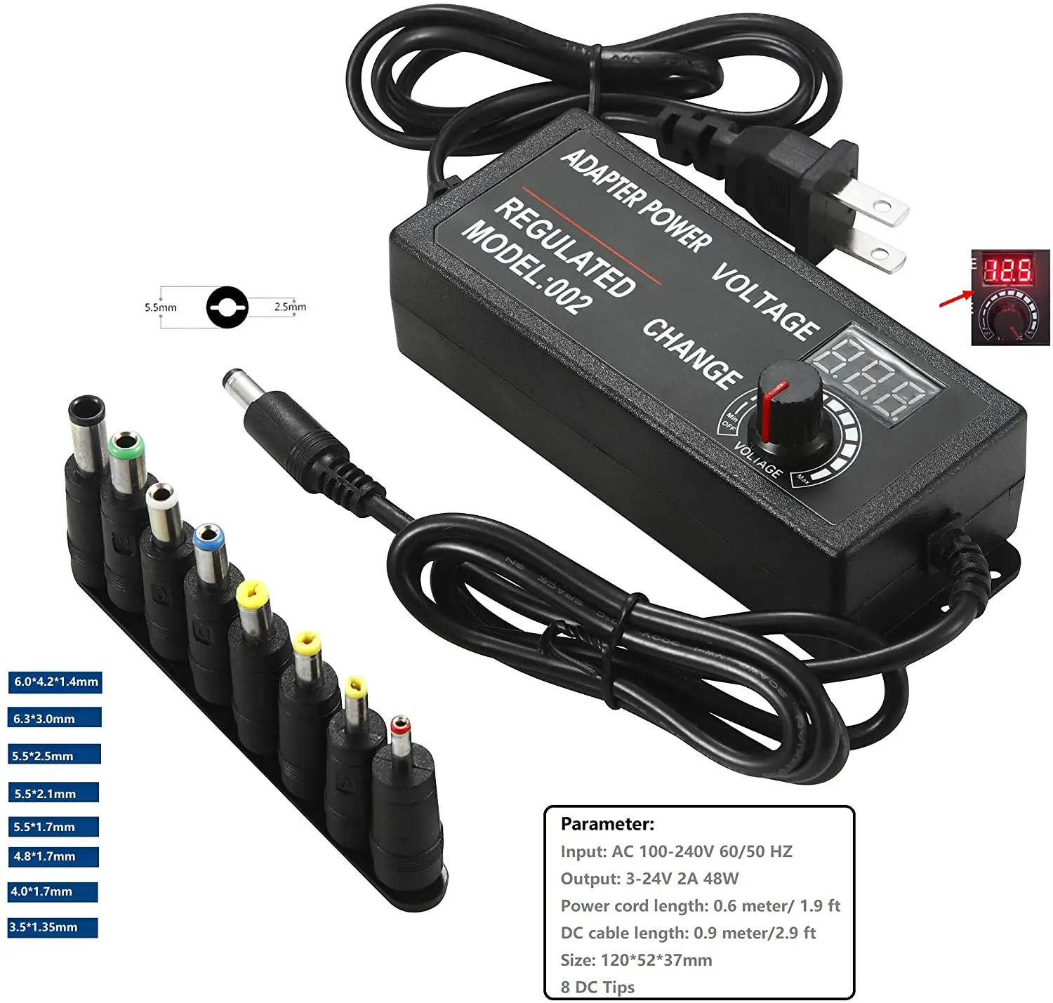 Universal Adjustable AC Adapter 100-240v 50-60hz 3-24v 2A Switching Adjustable Voltage Output Variable power supply