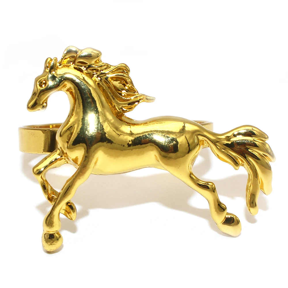 4Pcs Silver Napkin Rings Alloy Horse Metal Napkin Ring Holders Birthday Party Victory Banquet Table Decor Accessories HWM31