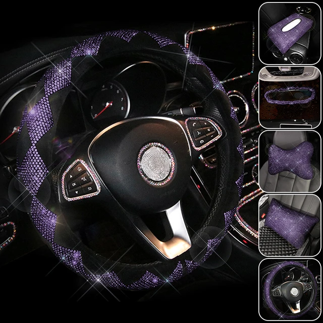 Luxus Lila Strass Lenkrad Abdeckung Universal Car Interior Zubehör Bling  Decor Auto Schlüssel Fall Handbremse Abdeckung - AliExpress