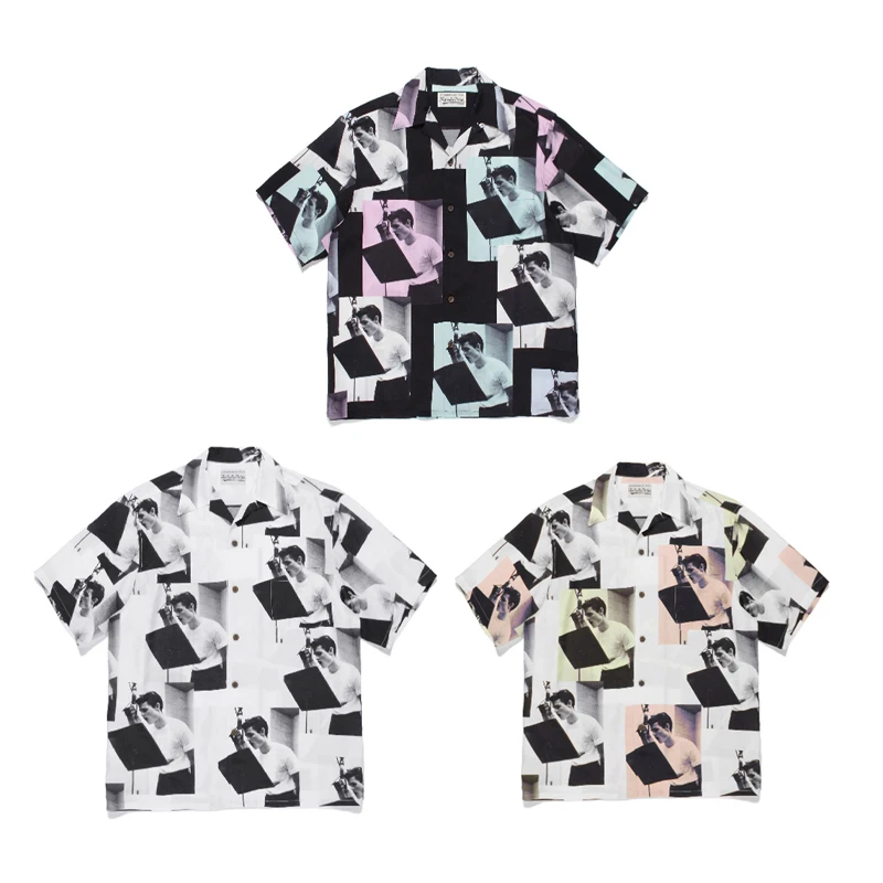 

2024ss Summer New Hawaii Short Sleeve Shirts Character Pattern Full Print Loose Lovers Men Woman Tops T Shirt