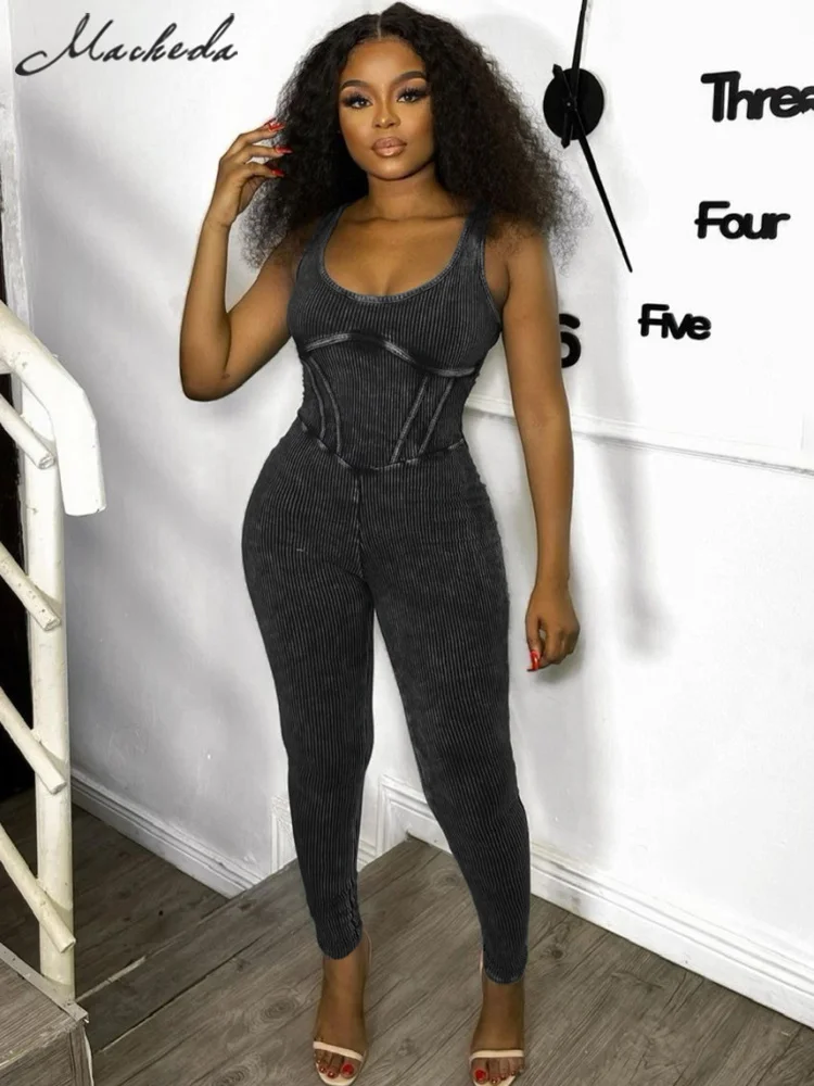 

Macheda Casual Sleeveless Jumpsuit Women Summer Fashion Solid Skinny One Piece Overalls Streetwear Party Clubwear Jumpsuit