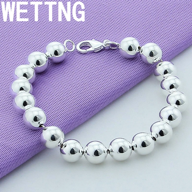 

925 Sterling Silver 8mm/10mm Hollow Circle Ball Beads Silver Beaded 20cm Bracelet Woman Charm Fashion Jewelry