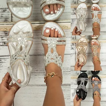 Crystal Wedge Gladiator Sandals Women Summer Elastic Band Clip Toe Thong Sandals Plus Size 4