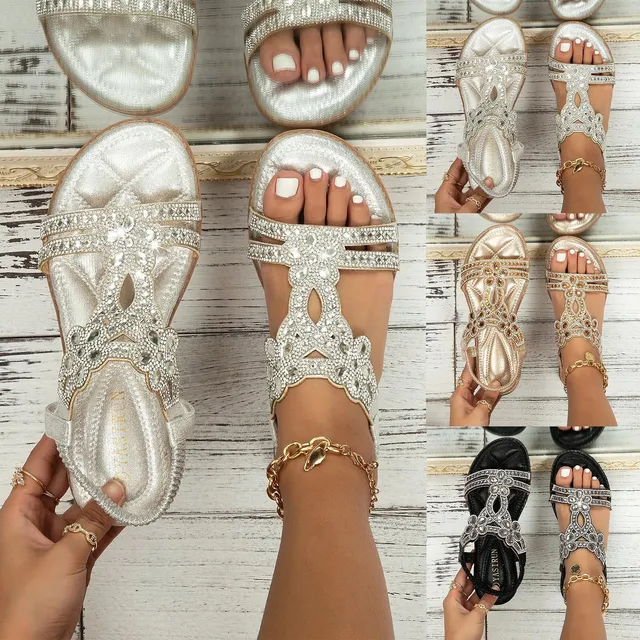 Crystal Wedge Gladiator Sandals Women Summer Elastic Band Clip Toe Thong Sandals Plus Size 4