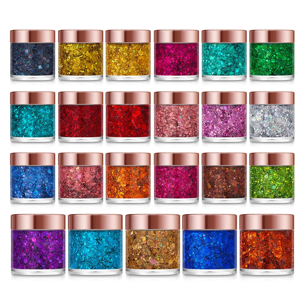Wholesale Eco Gel Glitter Gel Extra Shine Chameleon Holographic Chunky Glitter Gel for Face Hair Body Glitter Powder Cream 6