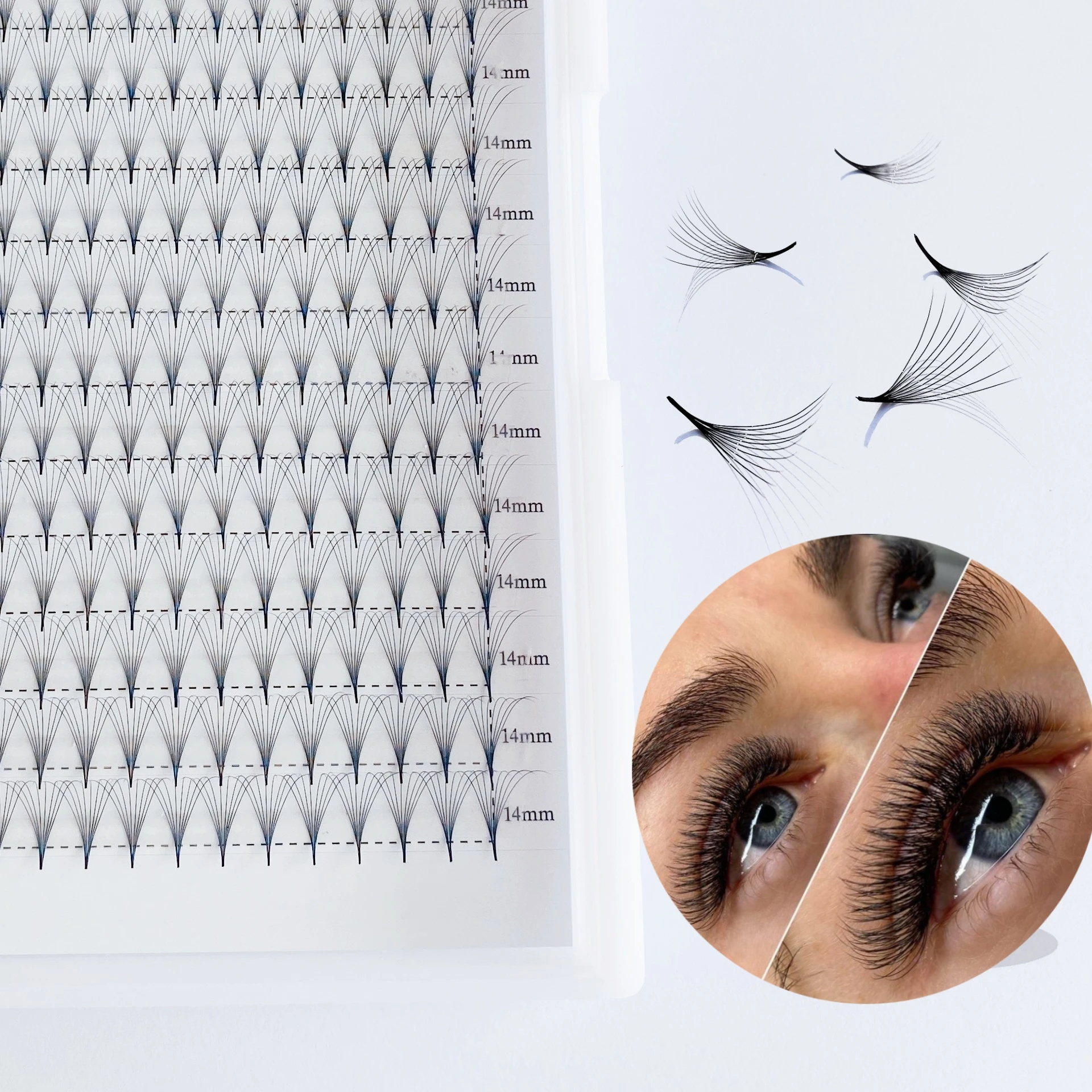 

Wholesale Large Tray 240 Premade Lash Russian Volume Sharp Slim Pointy Base Pre Made Fan Eyelashes Extension