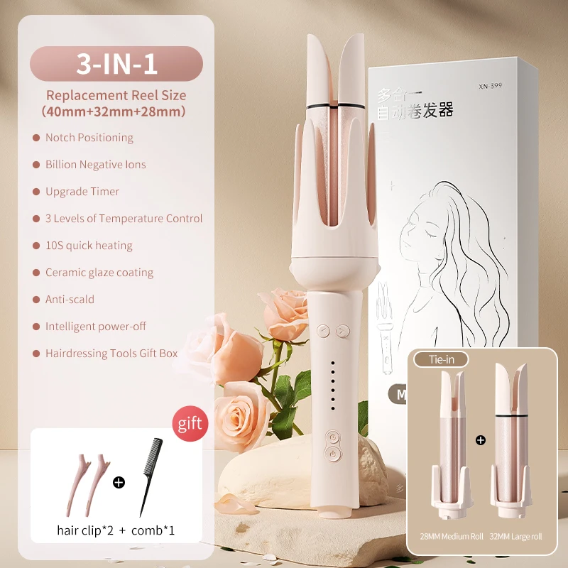 מסלול שיער אוטומטי קרמיקה מסתובבת מסלול שיער מקצועי עם מקל לגלגול ברזל 40mm מקל לגלגול מתנה