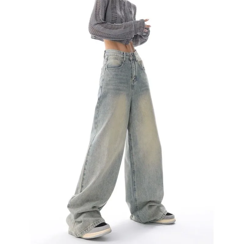 Deeptown Vintage Women's Jeans Y2k Grunge Oversized Baggy Denim Pants Female Wide Leg Korean Fashion Loose Trousers Streetwear