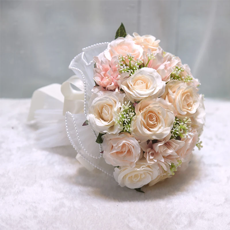Holding Artificial Rose Flower Wedding Bouquet Blue Red White Champagne Bridesmaid Bridal Bouquet Mariage Party Accessories