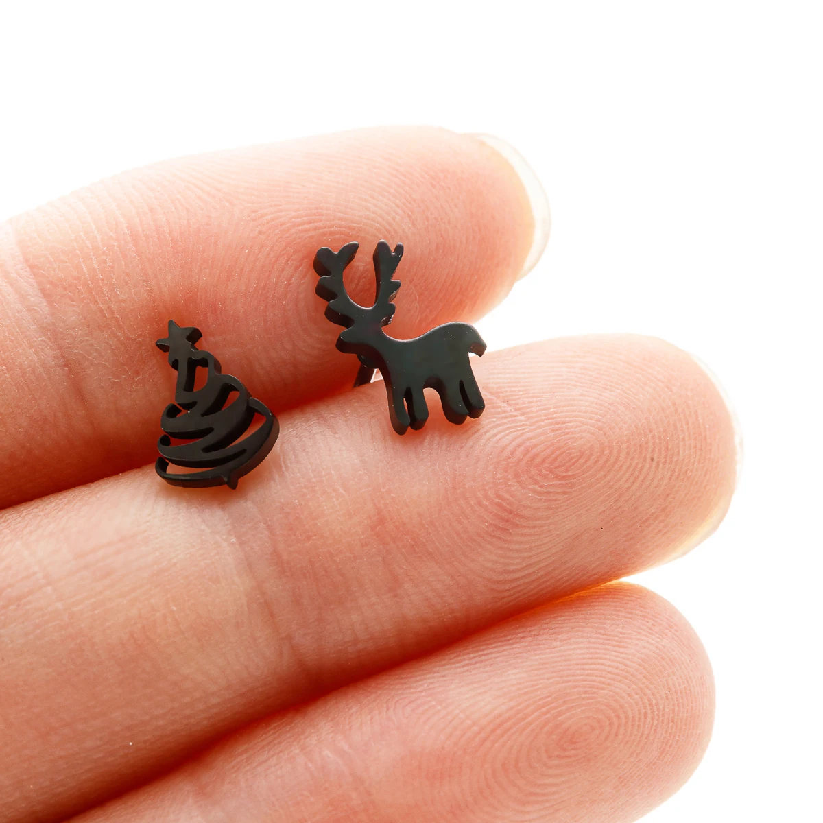 Minimalistischer Edelstahl-Hirsch-Ohrstecker für Damen, Weihnachtsschmuck, Geschenk, asymmetrische Knorpelohrringe, Piercing Oreja – Detail 6