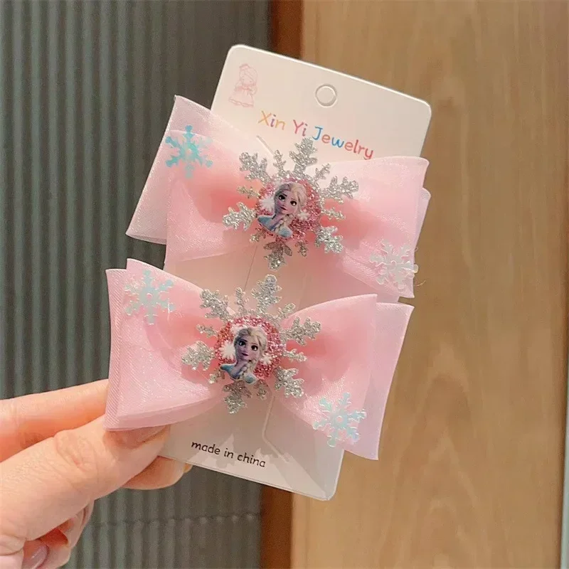 2Pcs/pack Girls Elsa Hairclip Princess Girl Bow Hair Clips Baby Girl Party Gift 4
