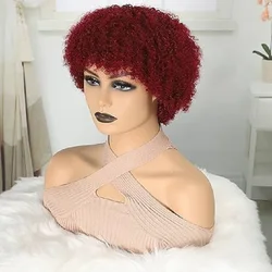 Afro Wigs for Women Human Hair Wear and Go Glueless Wig 70s Short Afro Wigs Cosplay or Daily Use Burgundy 99J Wigs Human Hair
