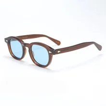 

New MOSCOT Men Woman Johnny Depp Polarized Sunglasses Vintage Acetate Brown Frame UV400 Light Blue Lens LEMTOSH Unisex Eyewear