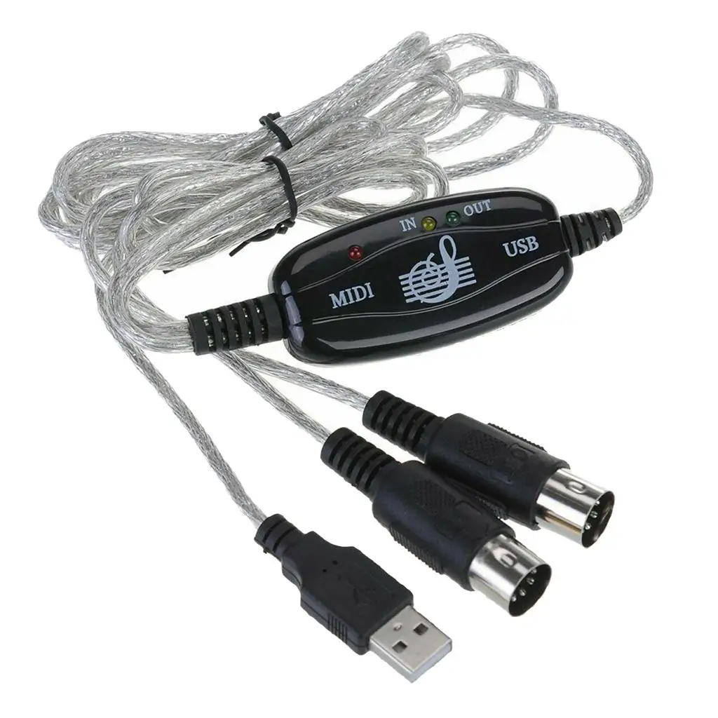 USB MIDI Interface Cable Converter to Keyboard Adapter Cord 2m