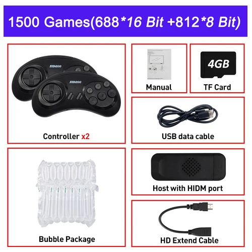세가 제네시스 FC 용 16 비트 MD 비디오 게임 콘솔, 4600 개 이상 게임 내장, HDMI 호환 4K TV 게임 스틱 무선 컨트롤러 8
