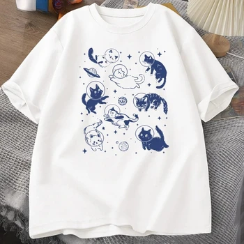 Retro Cats in Space 90s Graphic T Shirts Vintage Astronaut Cats T-Shirt Funny Kitten Tshirt Print Comfortable Round Neck T Shirt 1