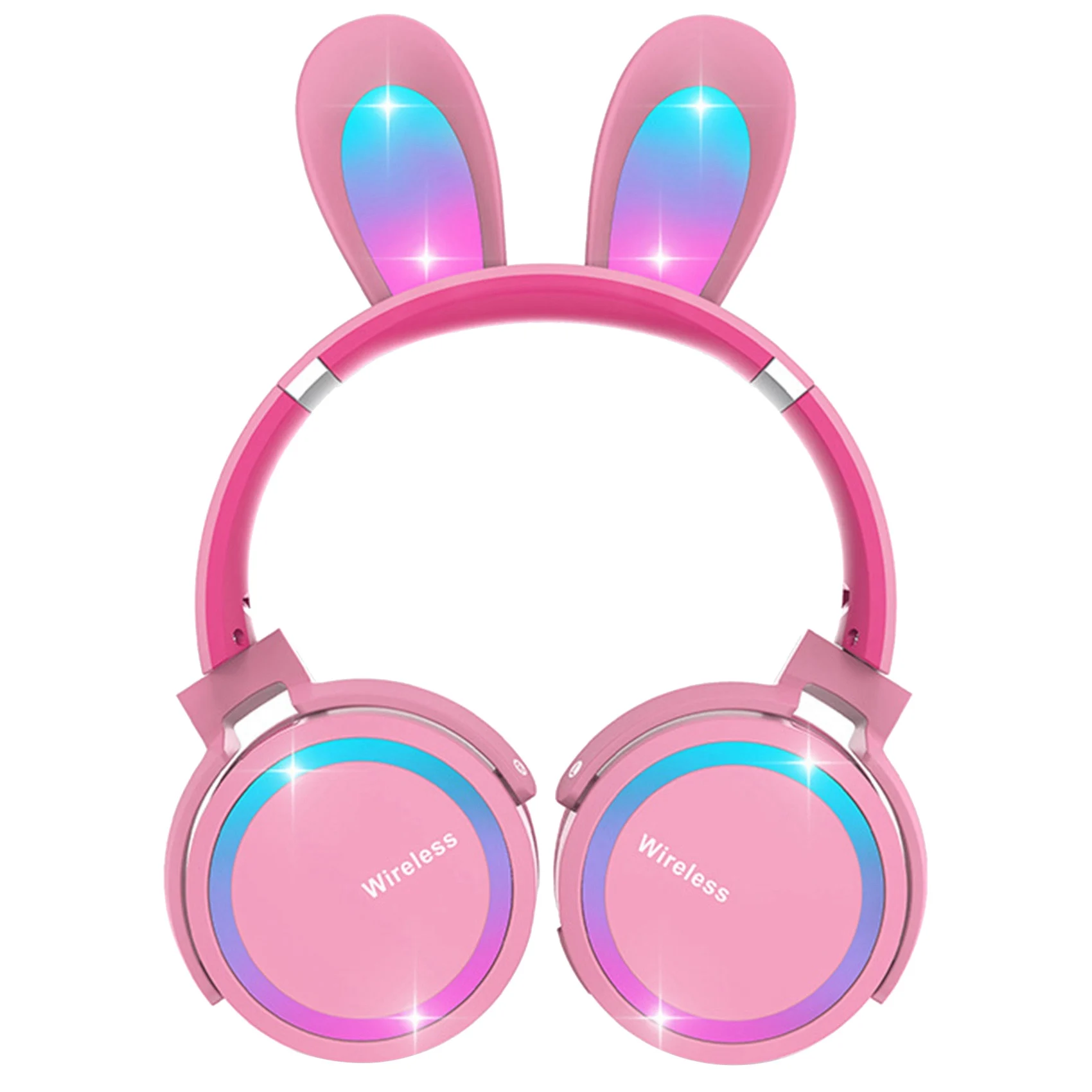 

Rabbit Ear Headphones, LED Lights Computer Headphones, Headset Bluetooth 5.0 Headphones, Support TF Card (Pink)