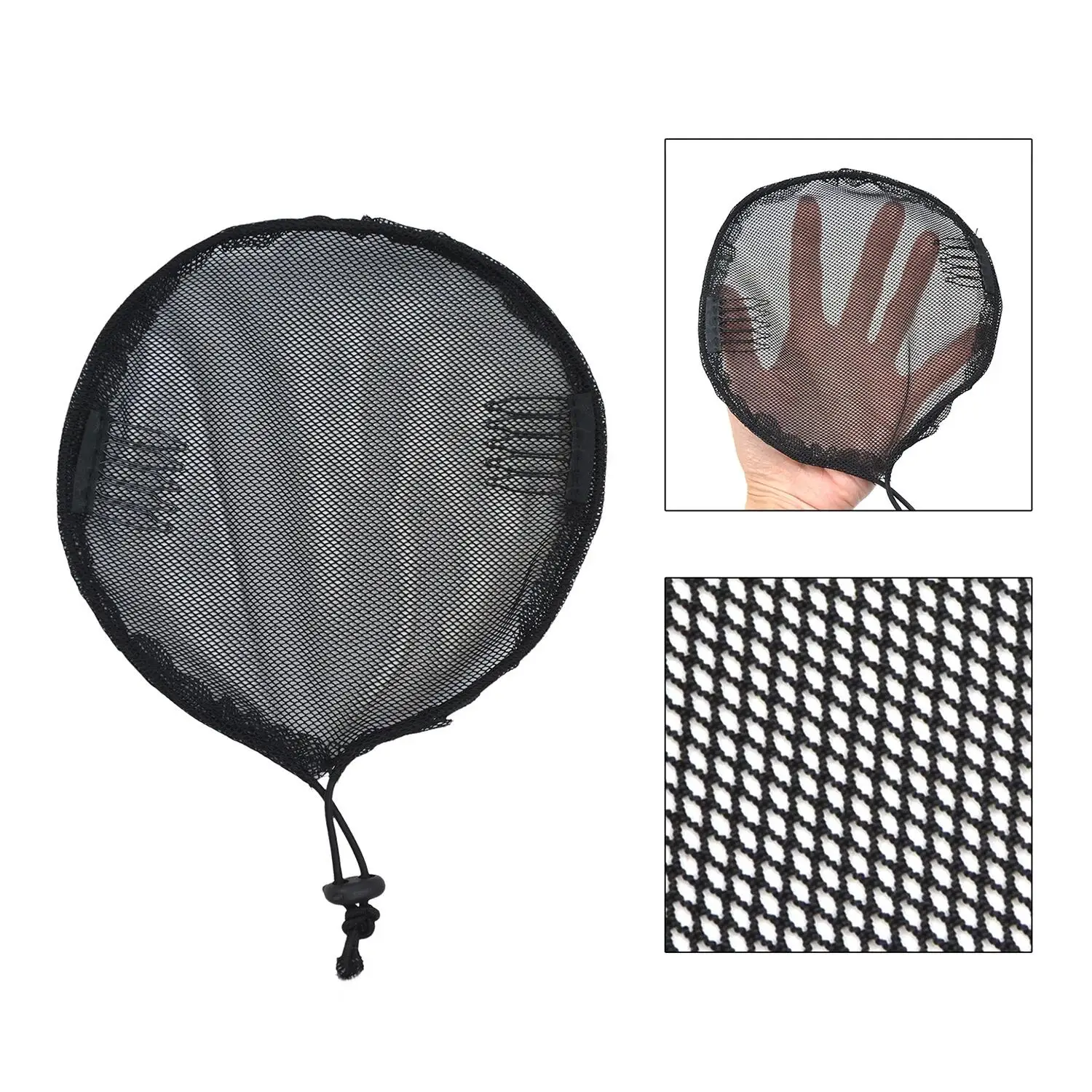 Drawstring Ponytail Net 3 Pcs Black Drawstring Elastic Hair Net Base for Making Afro Puff Round Ponytail Weaving hair styling tool,hair nets,hair styling tools