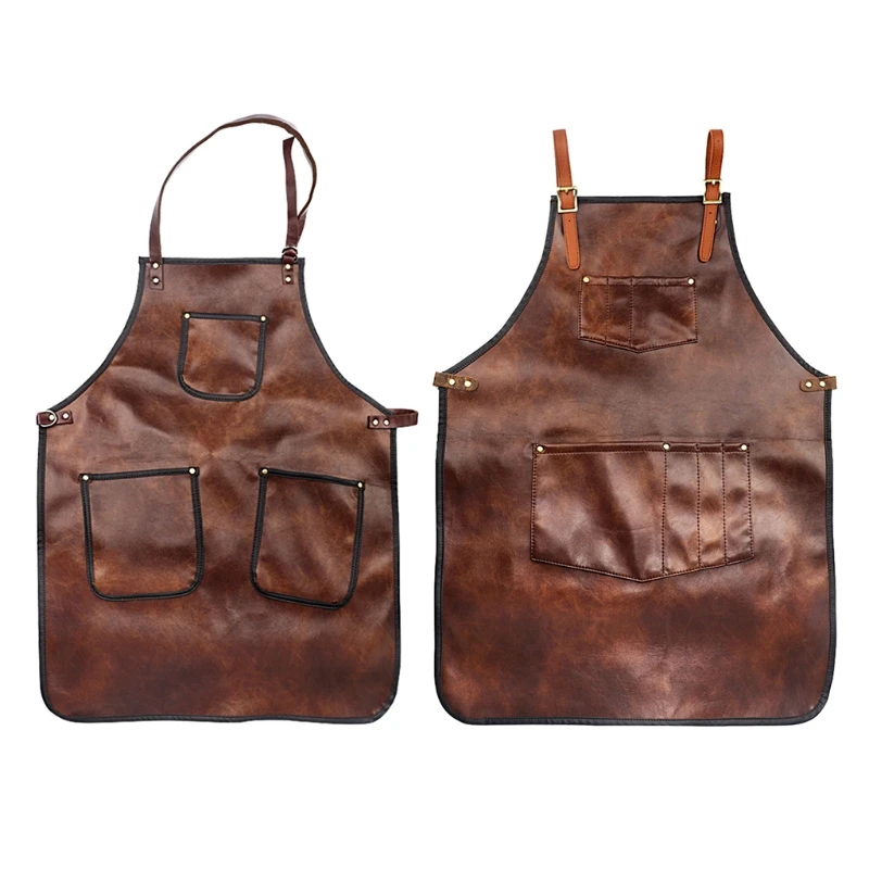 

Парикмахерский фартук из искусственной кожи, регулируемый нагрудник с несколькими карманами и перекрестной спинкой R3MF