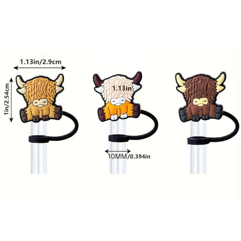 Set of 6 Unique Cartoon Straw Stopper Adorment Colorful Plastic Straw Lid Cow Shaped Plug Drinkware Accessorys