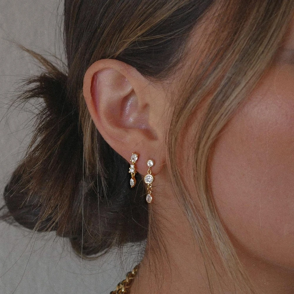 Dainty Zircon Small Stackable 14k Gold Plated Earrings Set for Women Multiple Piercing Cartilage Huggie Hoop Earring Jewelry