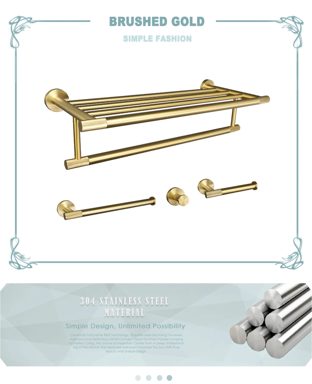 Description Picture 2 of itemGolden Towel Rack Towel Bar Ring Brushed Gold Hardware Set Robe Coat Hook Toilet Tissue Paper Holder Bathroom Accessories Kit