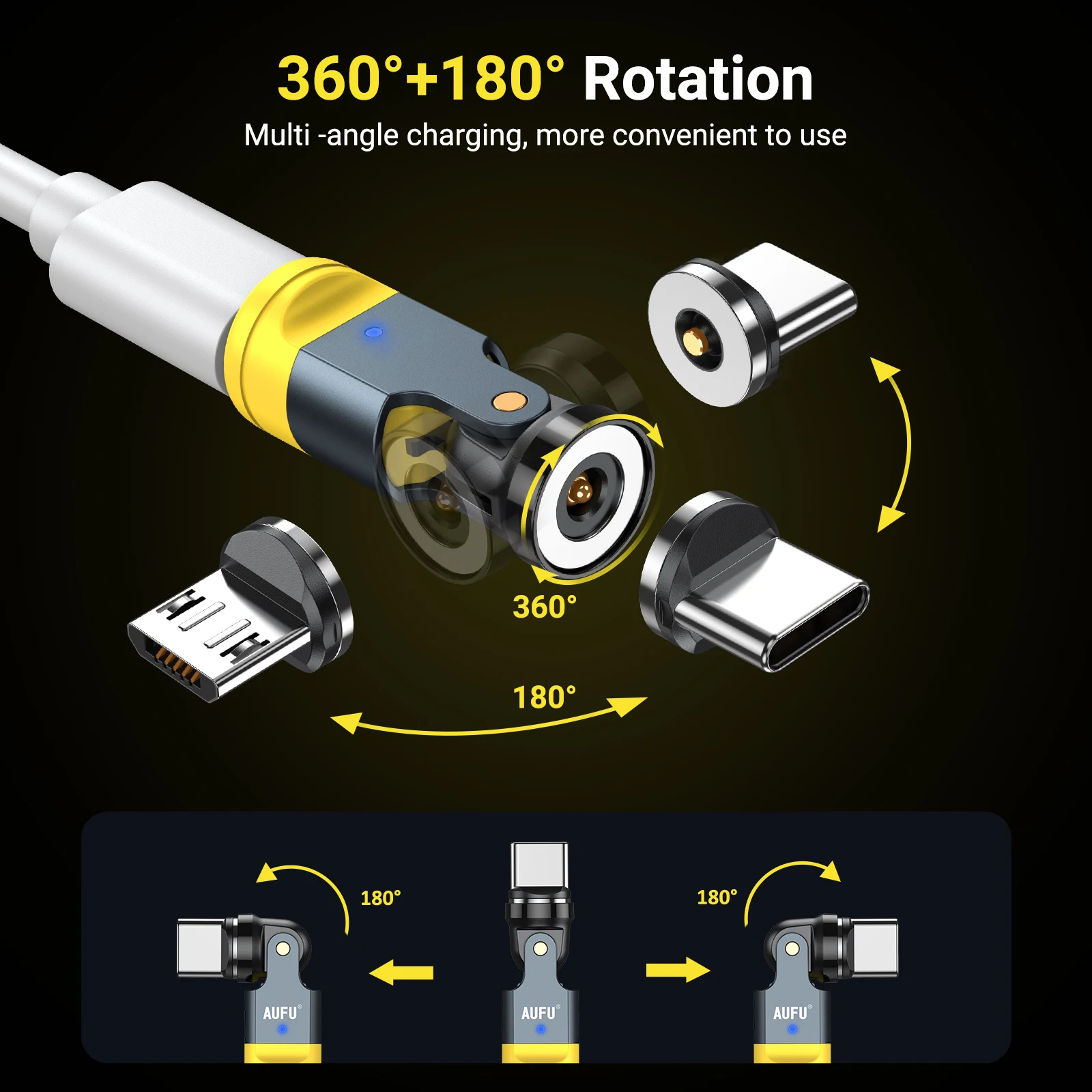 1PIN Magnetic OTG Adapter 540 Rotate Elbow Magnet Micro USB to Type C Male Converter For iPhone Xiaomi HUAWEI Samsung AUFU