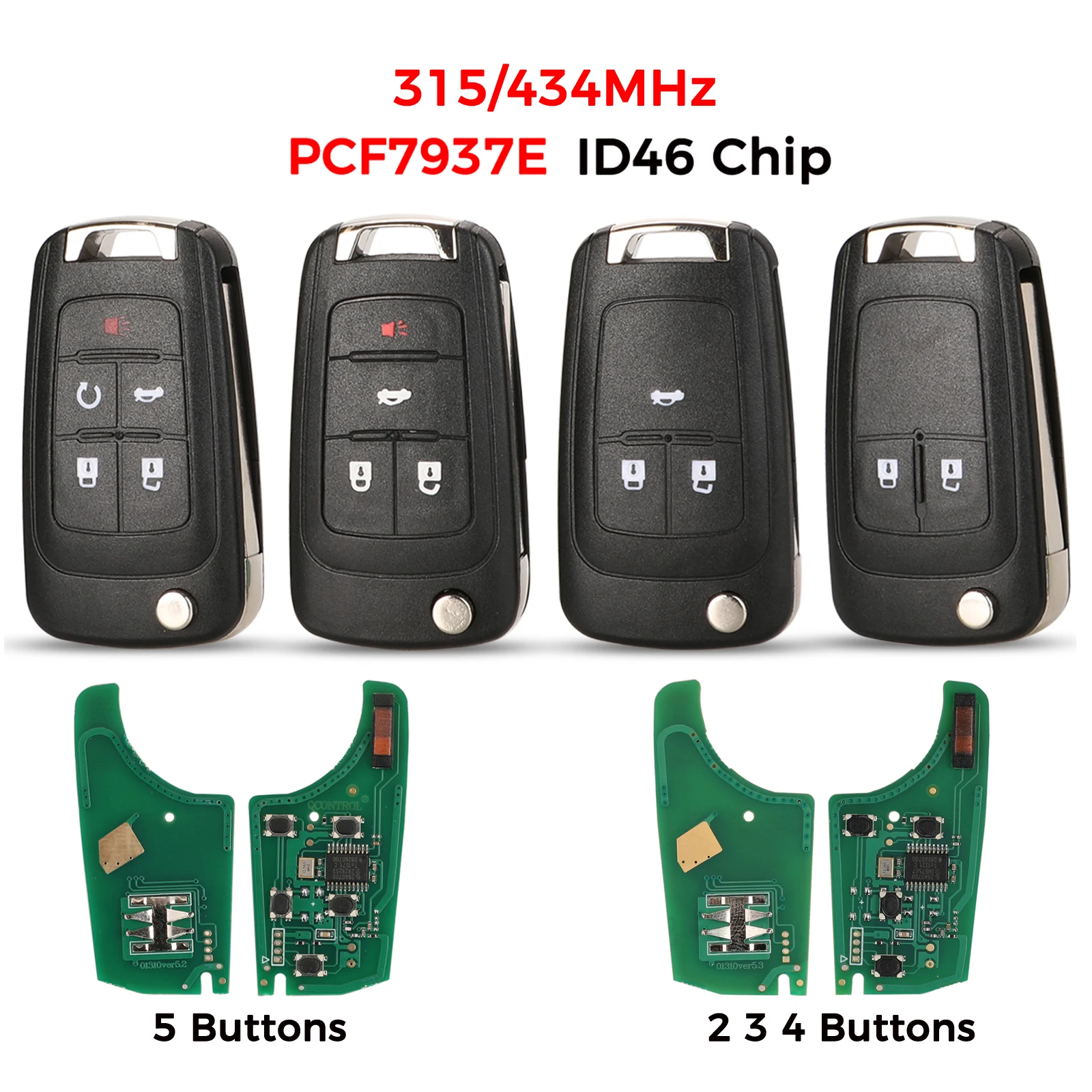Jingyuqin 2/3/4/5-Tasten Klappbarer Fernbedienungs-Autoschlüssel für Chevrolet Camaro Cruze Equinox Impala Spark Volt 315/433MHz ID46 PCF7937E Chip – Detail 1