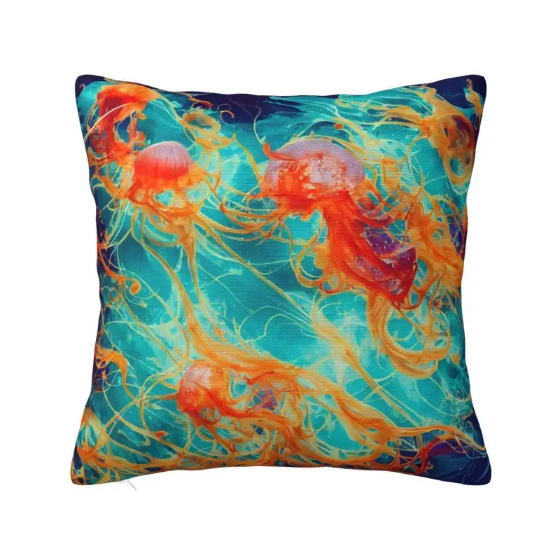 

Underwater Colorful World Jellyfish Pillow Case 50x50cm Sofa Nordic Cushion Cover Velvet Pillowcase