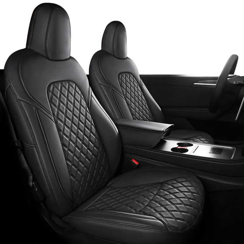 TeslaModelYCustomFitCarSeatCoverAccessoriesFullSurroundNappaLeatherDiamondShape