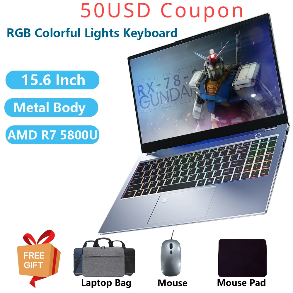 

2024 AMD Gaming Laptops Windows 11 Gamer Notebooks 15.6" Ryzen R7-5800U 64GB RAM 1TB SSD WiFi Type-C RJ45 Colourful Keyboard