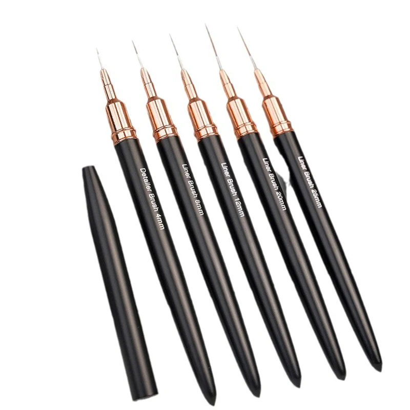 5개 세트 전문가용 네일 아트 라이너 브러쉬 스트라이핑 페인팅 디자인용, 젤 라이너 네일 아트 브러쉬 7/9/11/15/20mm