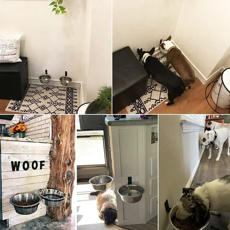 Wall Mounted Pet Bowl Stationary Dog Cage Bowl Stainless Steel Dog Cat Hanging Bowls Durable Puppy Kitten Feeder Water Food Bowl