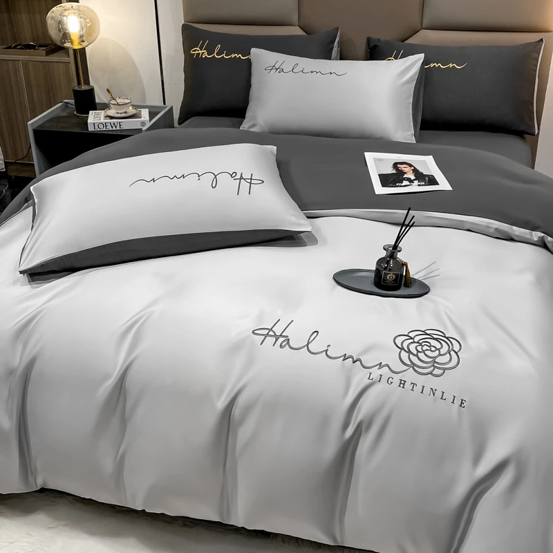 Luxury Floral Embroidered Bedding Sets Modern Comfortable Duvet Cover Comforters Covers with Pillowcase for Hotel Bedroom Decor 2