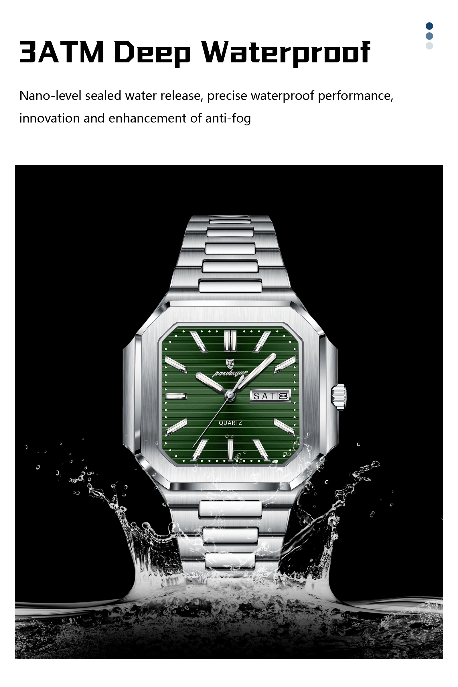 Square Men’s Quartz Watch With Date & Week Display Waterproof_voghion.com