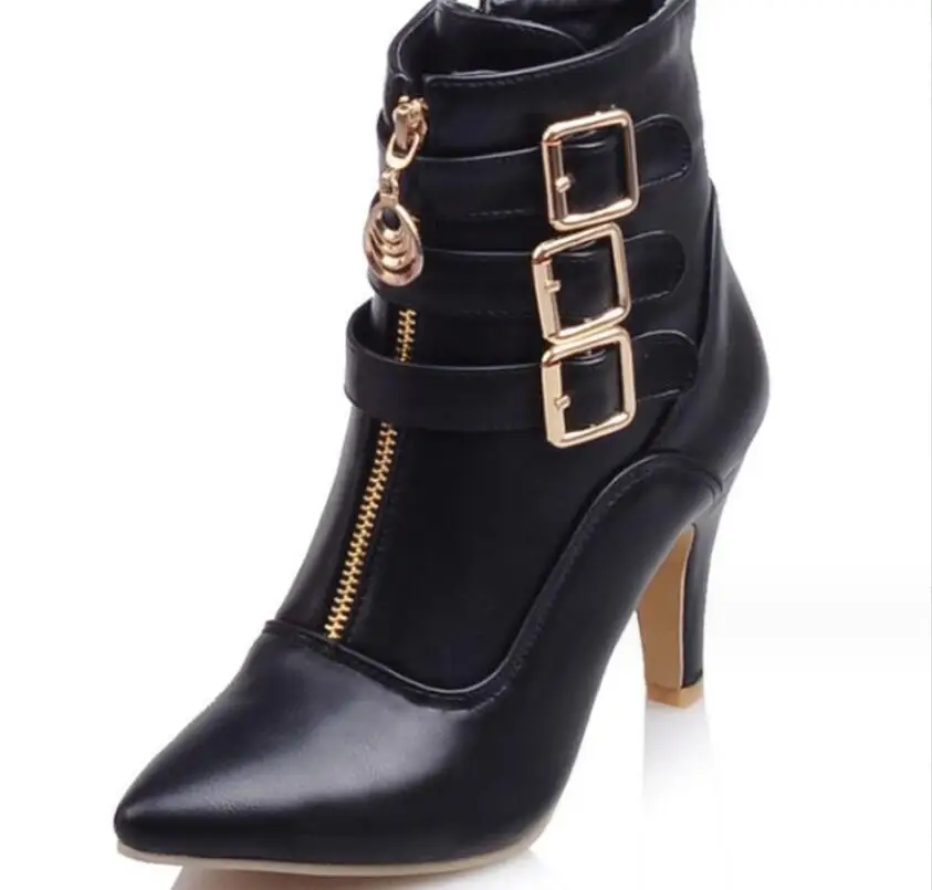 

Classic Sexy Women Ankle Boots Woman Square Heel Fashion Autumn Winter Women's Shoes Leather Belt buckle women's Short Boots