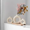Nordic Vase Circular Hollow Ceramic Flower Vase for Home Living Room Decoration Accessories Interior Office Desktop Decor Gift 6
