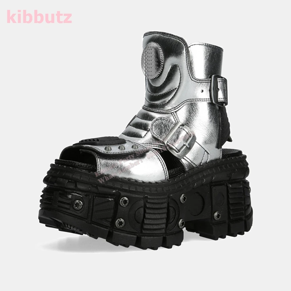 Punk Sandals Boots Rock Gothic Dark Style Y2k Thick Bottom Round Toe Belt Buckle Ankle Strap Fashion Sexy Concise Shoes Newest