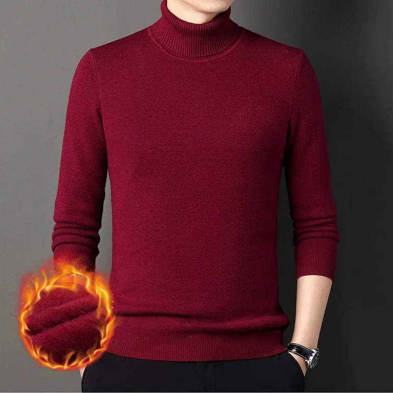 2023 Autumn and Winter Men's New Double Fold High Neck Sweater Solid Color Thickened Warm Skincare Pullover Mens Sweater