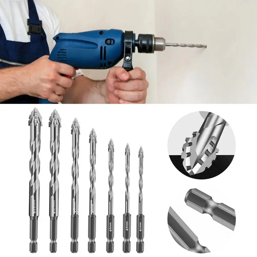 FDKYOEK 6PCS Eccentric Drill Bit, Four-Edge Serrated Concrete Drill Bit, 4/5/6/8/10/12mm Tungsten Carbide Masonry Drill Bit Set For Concrete Glass Brick Cement Tile Marble Wood