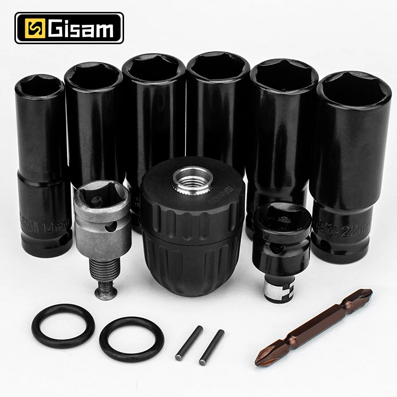 Electric Impact Wrench 14Pcs Set Electric Impact Wrench Hexs Socket Adapter Kit for Electric Drill