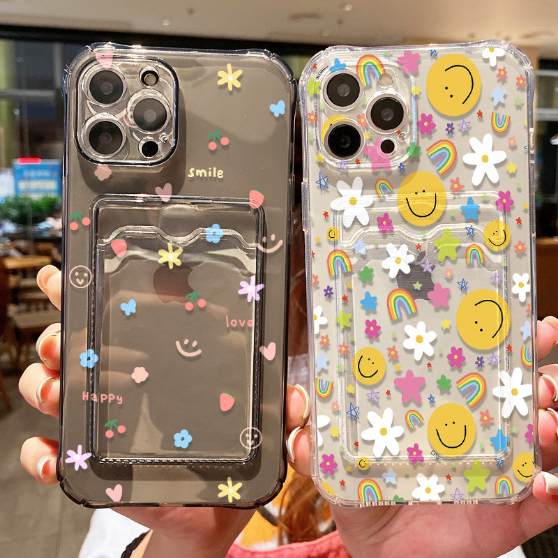 Cute Smile Transparent Phone Case For iPhone 11 Case iPhone 15 16 Pro 12 13 14 Pro Max XR XS X 7 8 Plus SE 2022 Card Bag Cover