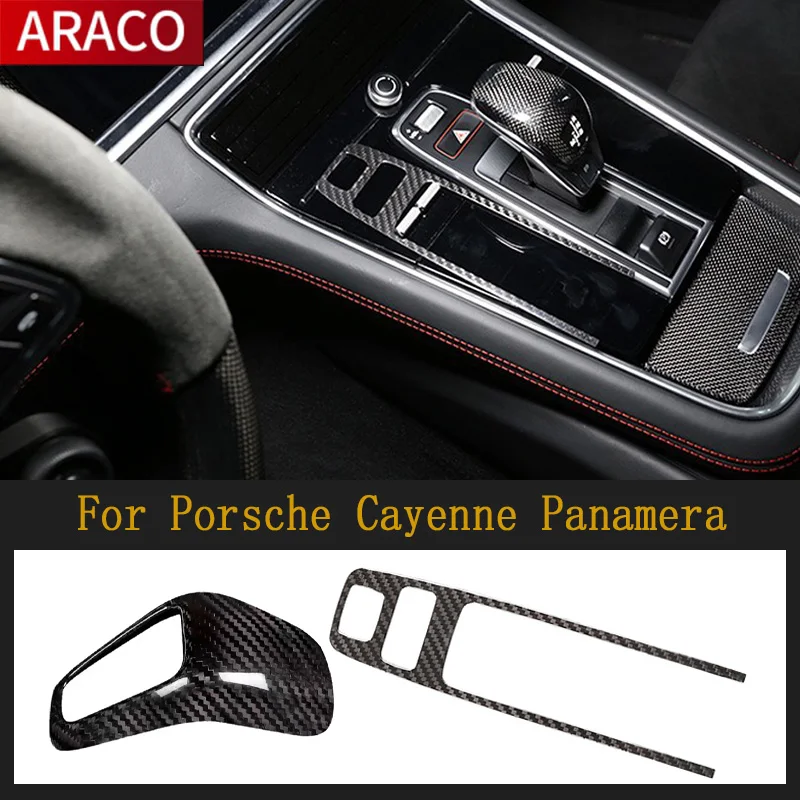 

For Porsche Cayenne Panamera Wooeight 1x Real Carbon Fiber Park Brake Buttons Frame Molding Cover Trim Gear Shift Head Trim Fit