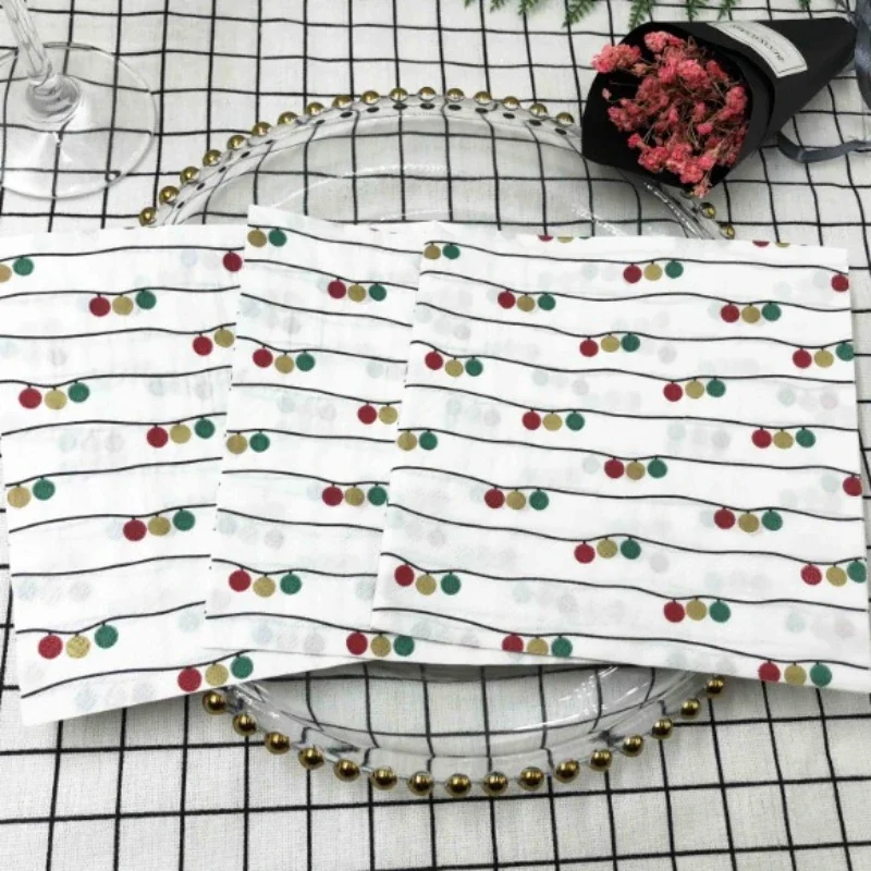 20pcs/P Colorful Printed Napkins Striped Dots Square Handkerchiefs Restaurant Folding Paper Napkins Wine Glass Folding Paper