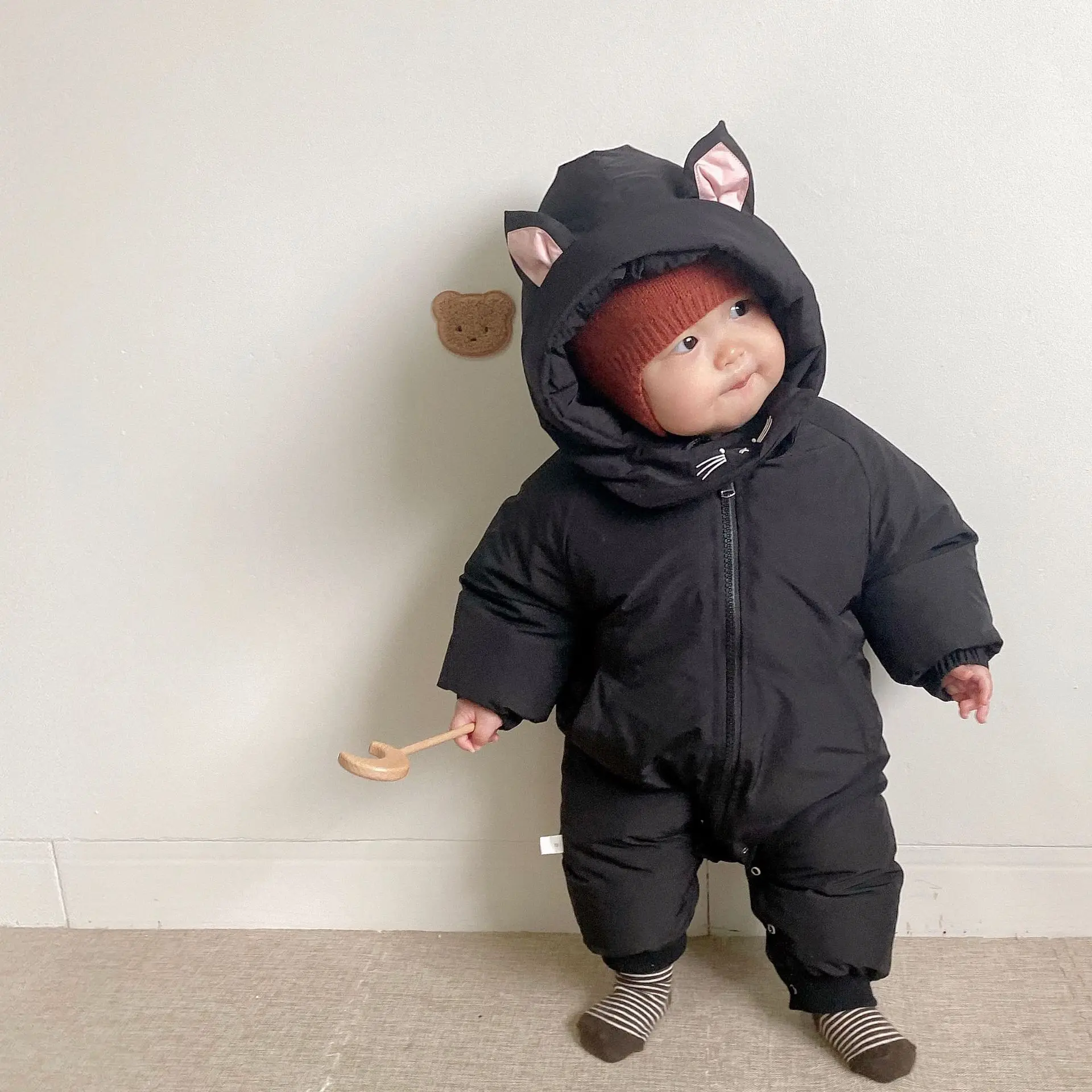 

Korean Version Winter Baby Rompers Thick Warm Infant Hooded Inside Fleece Jumpsuit Newborn Boy Girl Overalls Toddler Clothes