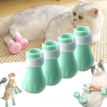 Adjustable Silicone Anti-scratch Cat Foot Shoes for Grooming Bath ...