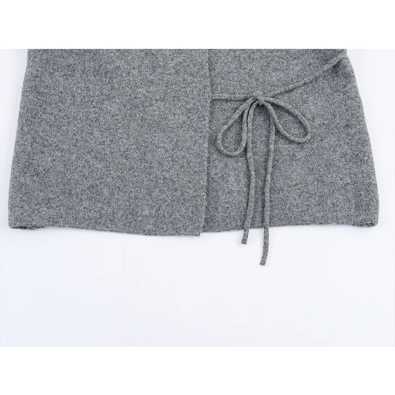 2025 Women Jacket Fashion Knitted Tied Short Coats Casual Loose High Street Jackets For Women Long Sleeve Slit New Outerwear